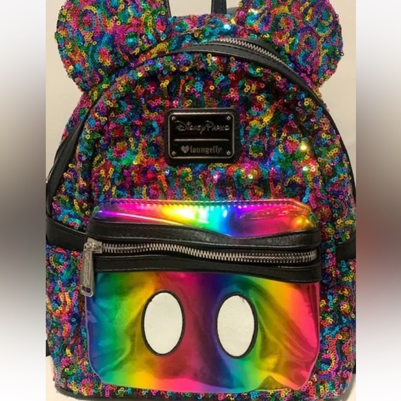 Disney Park Loungefly Sequin Mickey Mouse Rainbow Mini Backpack 2019 RARE - Picture 3 of 6
